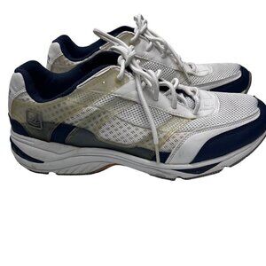 Sperry Mens SZ 9.5W Blue White Top-Slider Arch Lock Boat Dad Sneaker Shoe Retro